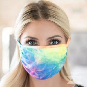 Blue Green Yellow Purple Pink Tie Dye Face Mask